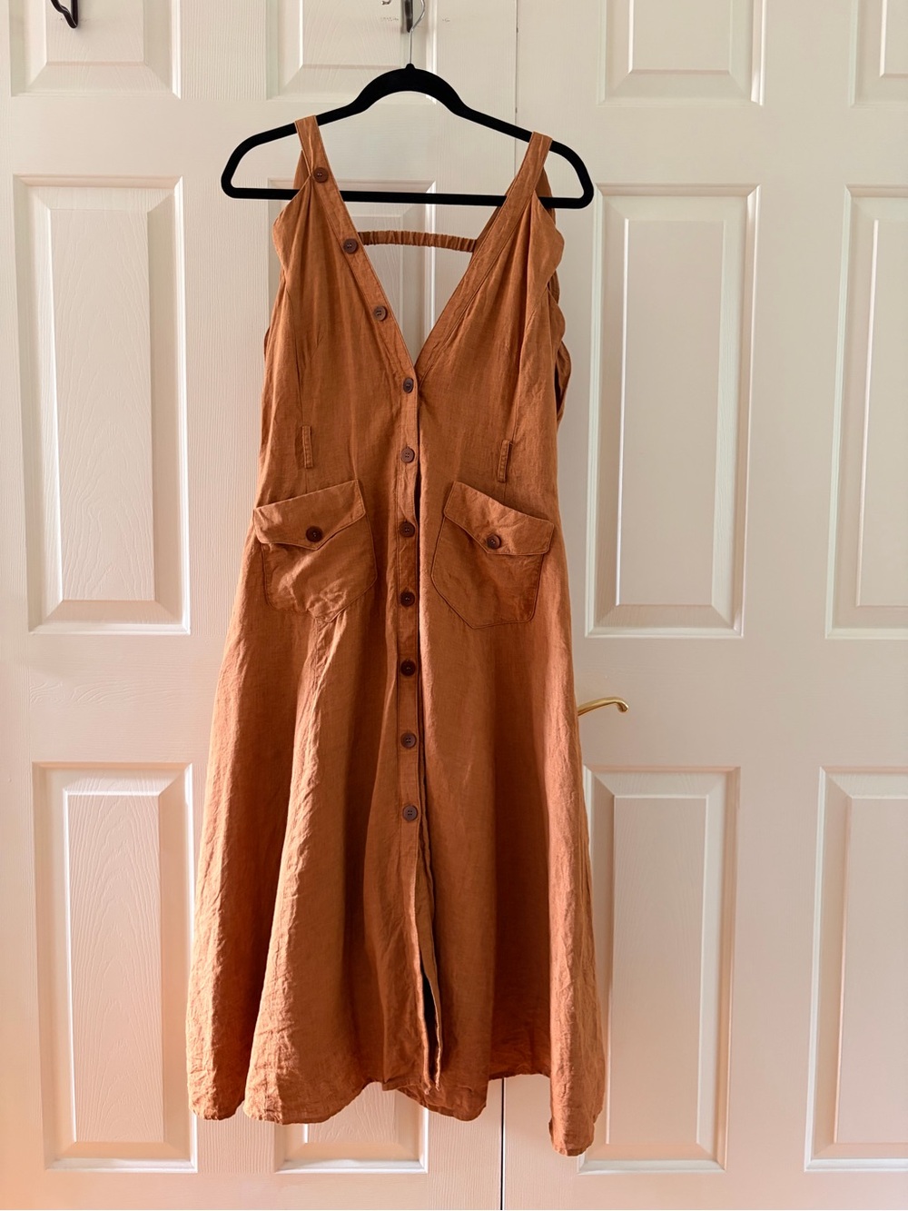 Linennaive Rust Button-Front Linen Midi Dress